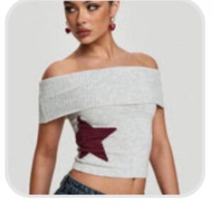 Jacquiel Off The Shoulder Top Grey ×
